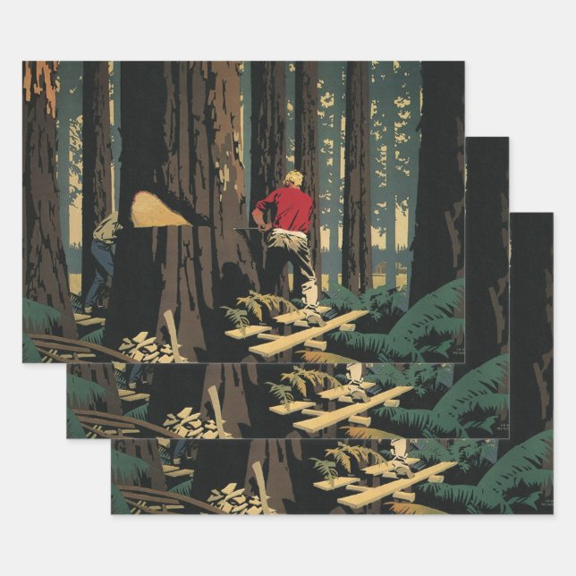 Vintages Geschäft, Holzindustrie, Redwood-Wald Geschenkpapier Set (Set)