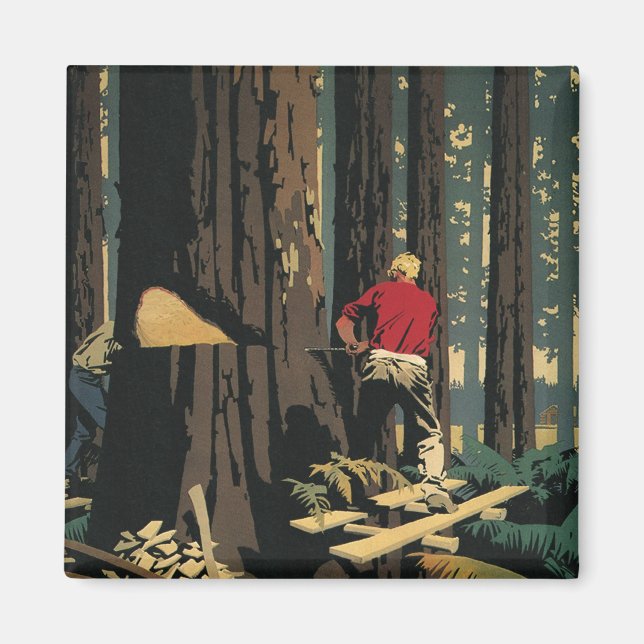 Vintages Geschäft, Holzindustrie, Redwood-Wald Magnet (Vorne)