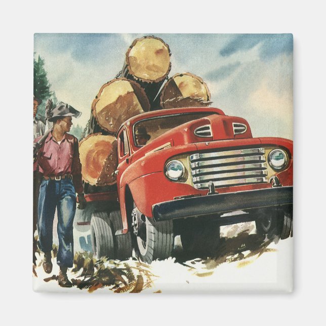 Vintages Geschäft, LKW-Logging mit Lumberjacks Magnet (Vorne)