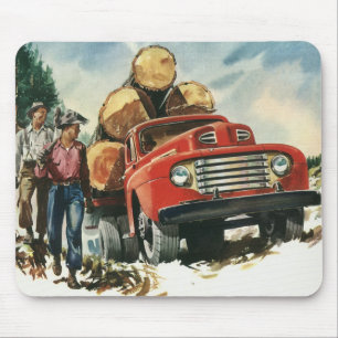 Vintages Geschäft, LKW-Logging mit Lumberjacks Mousepad