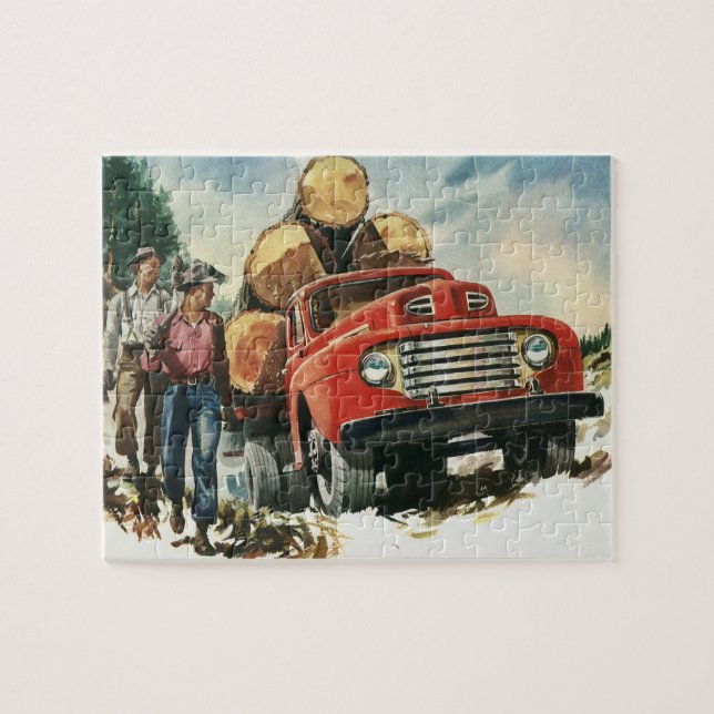 Vintages Geschäft, LKW-Logging mit Lumberjacks Puzzle (Horizontal)
