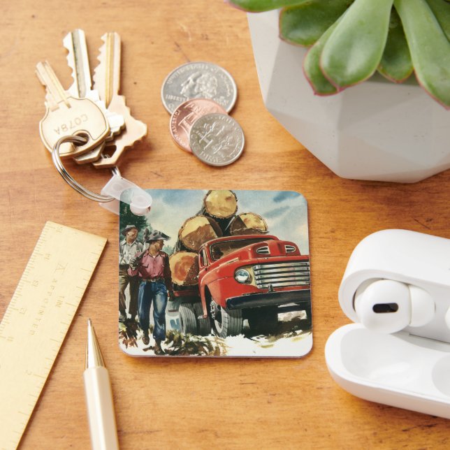 Vintages Geschäft, LKW-Logging mit Lumberjacks Schlüsselanhänger (Schreibtisch)