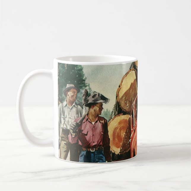 Vintages Geschäft, LKW-Logging mit Lumberjacks Tasse (Links)