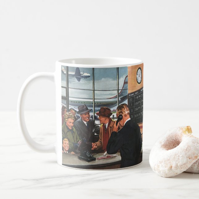 Vintages Geschäft, Mitarbeiter am Airline Counter Tasse (Mit Donut)