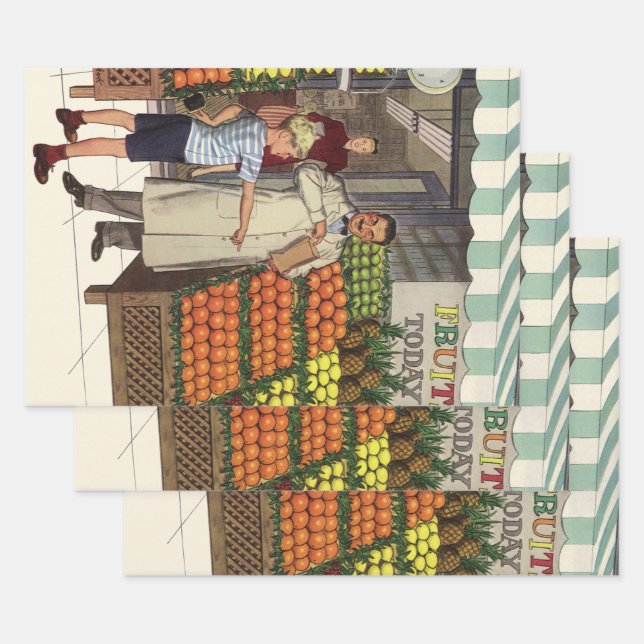 Vintages Geschäft, Obststand mit Grocer und Junge Geschenkpapier Set (Set)