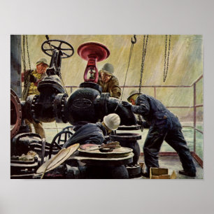 Vintages Geschäft, Ölplattform auf dem Ozean Poster