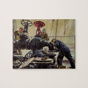 Vintages Geschäft, Ölplattform auf dem Ozean Puzzle