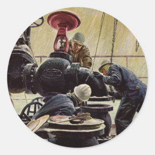 Vintages Geschäft, Ölplattform auf dem Ozean Runder Aufkleber