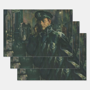 Vintages Geschäft, Polizist auf Notruftelefon Geschenkpapier Set