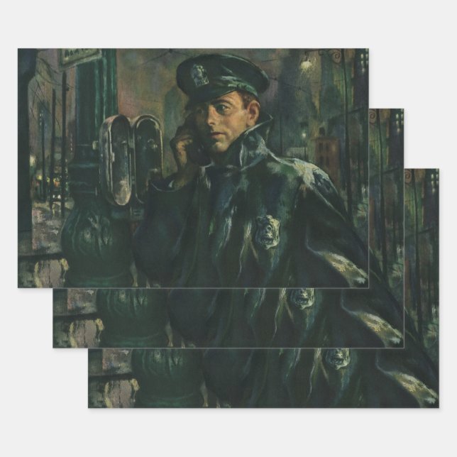 Vintages Geschäft, Polizist auf Notruftelefon Geschenkpapier Set (Set)