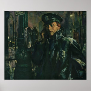 Vintages Geschäft, Polizist auf Notruftelefon Poster