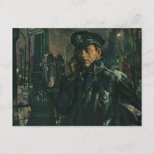 Vintages Geschäft, Polizist auf Notruftelefon Postkarte