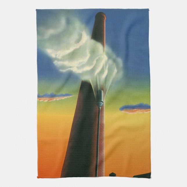 Vintages Geschäft, Steam Whistle Factory Sunrise Geschirrtuch (Vertikal)