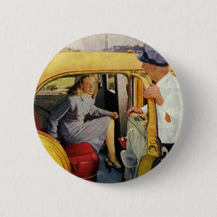 Vintages Geschäft, Taxifahrerin Frau Fluggast Button