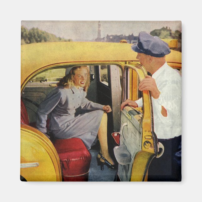 Vintages Geschäft, Taxifahrerin Frau Fluggast Magnet (Vorne)