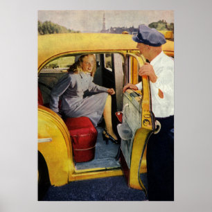 Vintages Geschäft, Taxifahrerin Frau Fluggast Poster