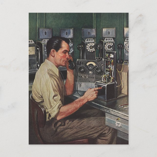 Vintages Geschäft, Telefonreparateur Postkarte (Vorderseite)