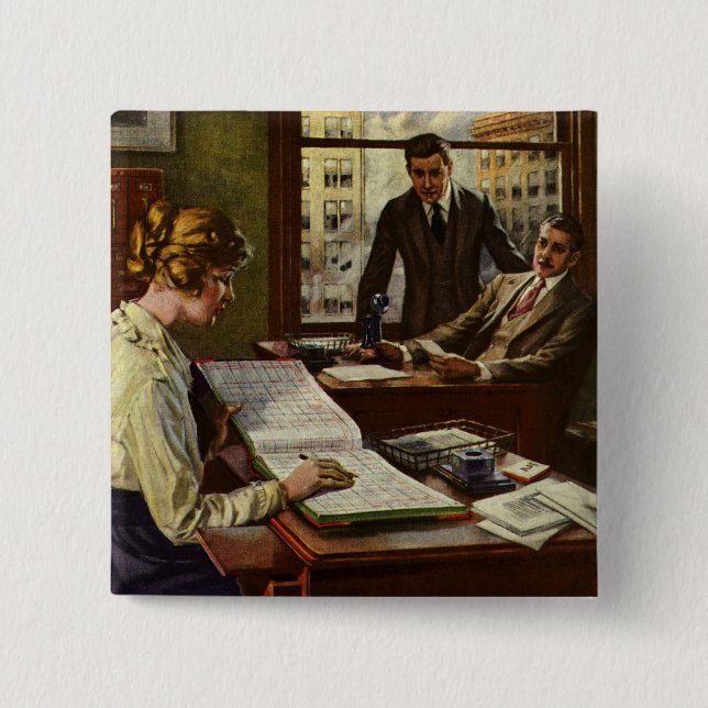 Vintages Geschäftstreffen, Büro mit Führungskräfte Button (Vorderseite)