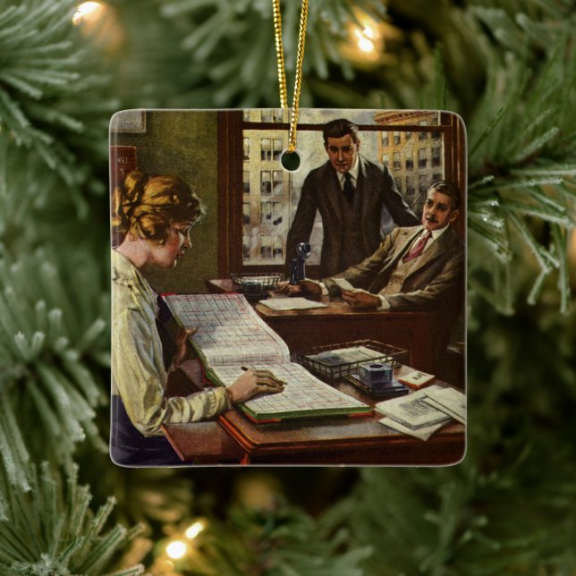 Vintages Geschäftstreffen, Büro mit Führungskräfte Keramikornament (Baum)