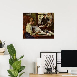 Vintages Geschäftstreffen, Büro mit Führungskräfte Poster