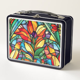 Vintages, gestanztes Glas Farbiges Blume Muster Metall Brotdose