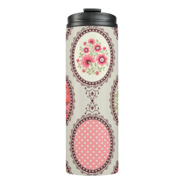 Vintages Gewebe: Patchwork Nahtloses Design. Thermosbecher (Vorderseite)