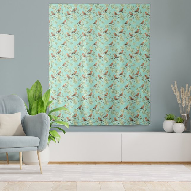 Vintages gezeichnetes europäisches Vogelmuster Wandteppich (Vintage Red Robin Pattern Tapestry)