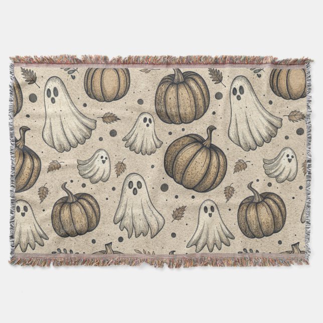 Vintages Ghosts & Pumpkins Halloween-Muster (2) Decke (Vorderseite)