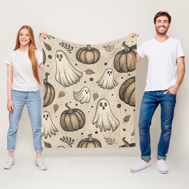 Vintages Ghosts & Pumpkins Halloween-Muster (2) Fleecedecke (Beispiel)