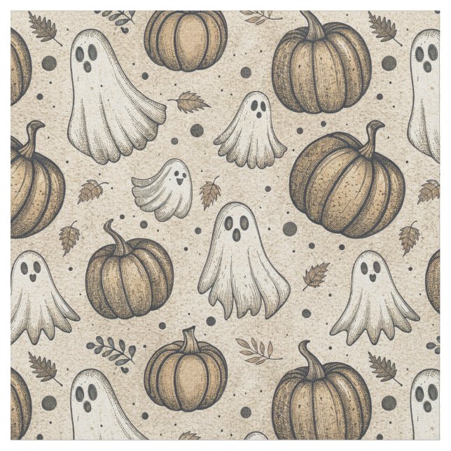Vintages Ghosts & Pumpkins Halloween-Muster (2) Stoff (Nahaufnahme)