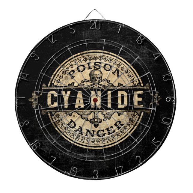 Vintages Giftetikett mit Cyanide Dartscheibe (vorne)