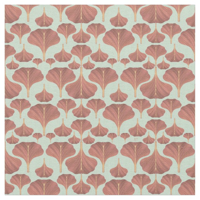 Vintages Gingko Minze Floral Muster  Stoff (Nahaufnahme)