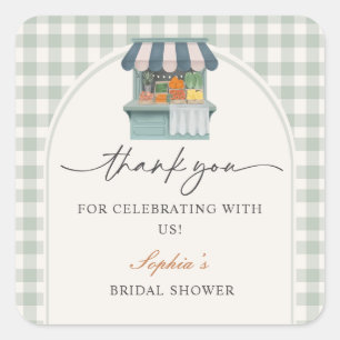 Vintages Gingram-Brautparty Quadratischer Aufkleber