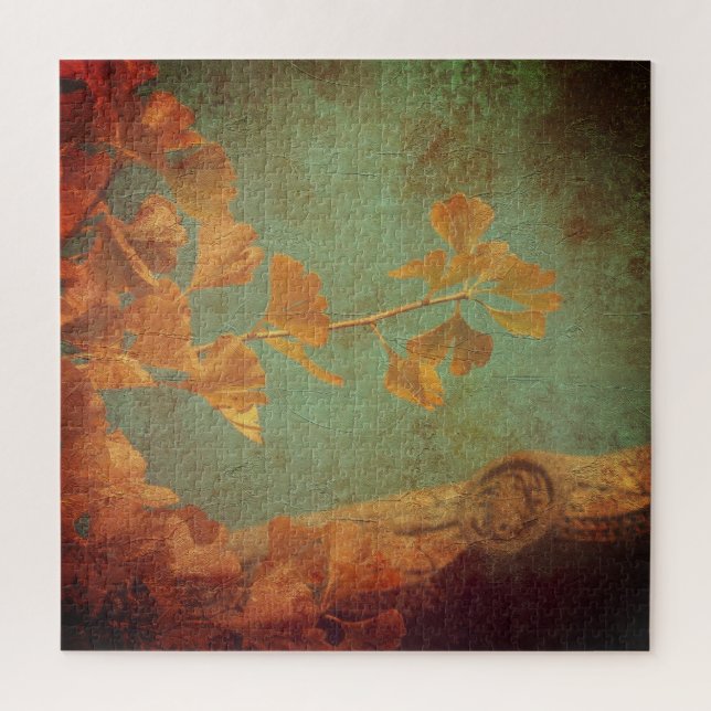 Vintages Ginkgobaumgold und grüner Orient Puzzle (Vertikal)