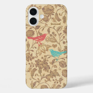 Vintages Girl Aqua Red Love Bird Muster iPhone 16 Plus Hülle