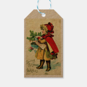 Vintages Girl Christmas Shopping Geschenkanhänger