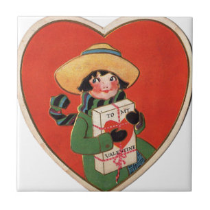 Vintages Girl-Geschenk Valentine Herz Fliese