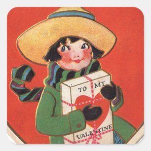 Vintages Girl-Geschenk Valentine Herz Quadratischer Aufkleber