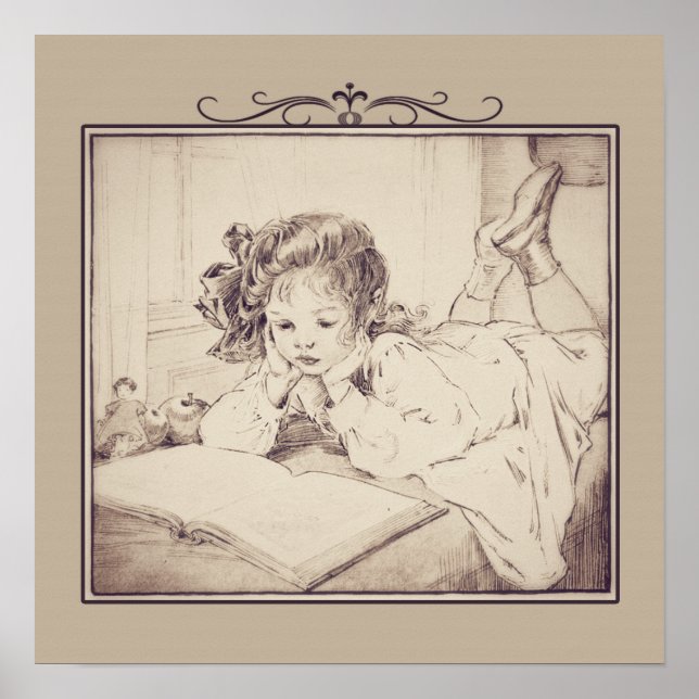 Vintages Girl Reading Poster (Vorne)