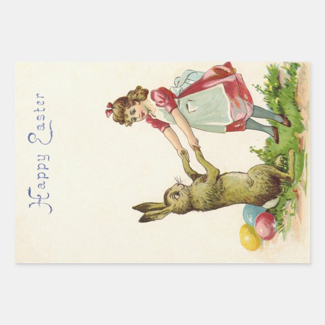 Vintages Girl-Tanz mit Bunny Ostereier Geschenkpapier Set (Vorderseite 2)