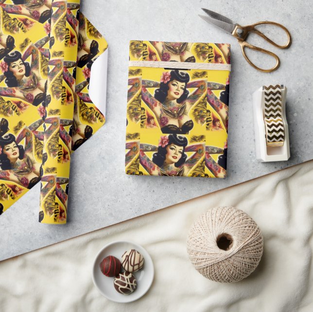 Vintages Glam-Button Geschenkpapier (Kunsthandwerk)