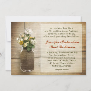 Vintages Glas mit wilden Blume Einladung zur Hochz