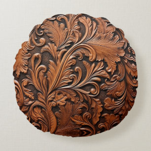 Vintages Glattleder Rundes Kissen