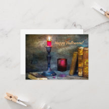 Vintages Glück Halloween Red Candle & Old Books