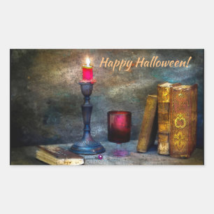Vintages Glück Halloween Red Candle & Old Books Rechteckiger Aufkleber