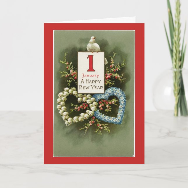 Vintages Glück im neuen Jahr Feiertagskarte (Vorderseite)