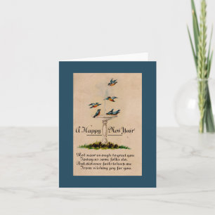 Vintages Glück im neuen Jahr mit Vögeln Karte