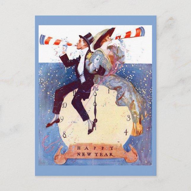 Vintages Glück im neuen Jahr Postkarte (Vorderseite)