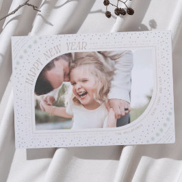 Vintages Glück Neujahr Fotokarte Klassische Grenze Feiertagskarte