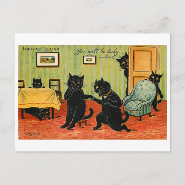 Vintages Glück Schwarze Katzen Glück in der Liebe Postkarte (Vorderseite)